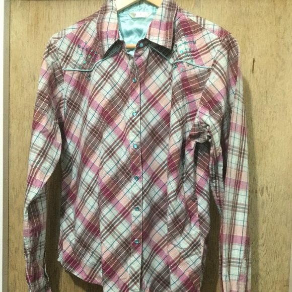Coastal Cowgirl 20X plaid snap front long sleeve western style shirt size XL - Picture 1 of 7